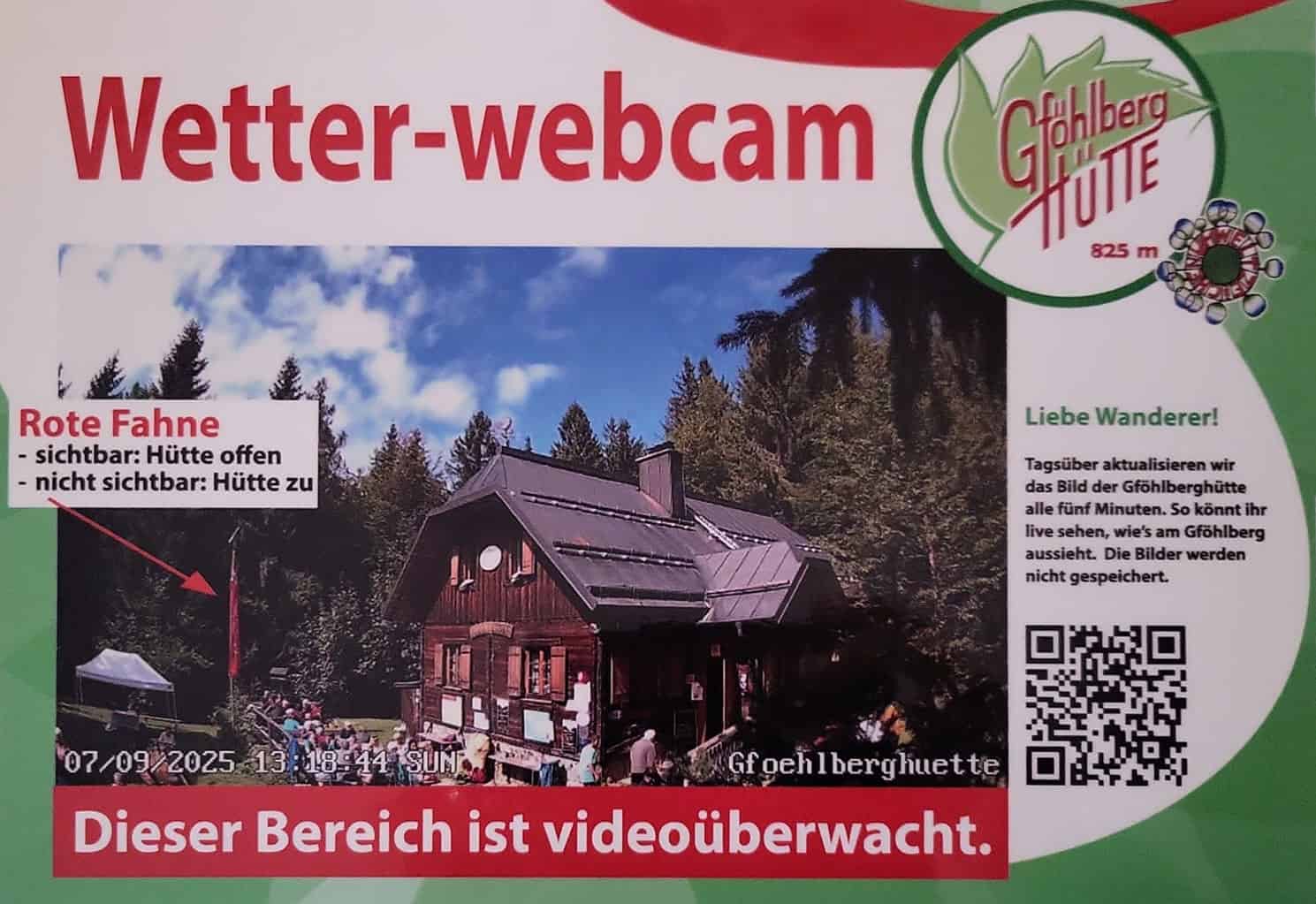 Wetter-Webcam-Schild Wetter-Webcam - Information, dass dieser Bereich videoüberwacht wird.